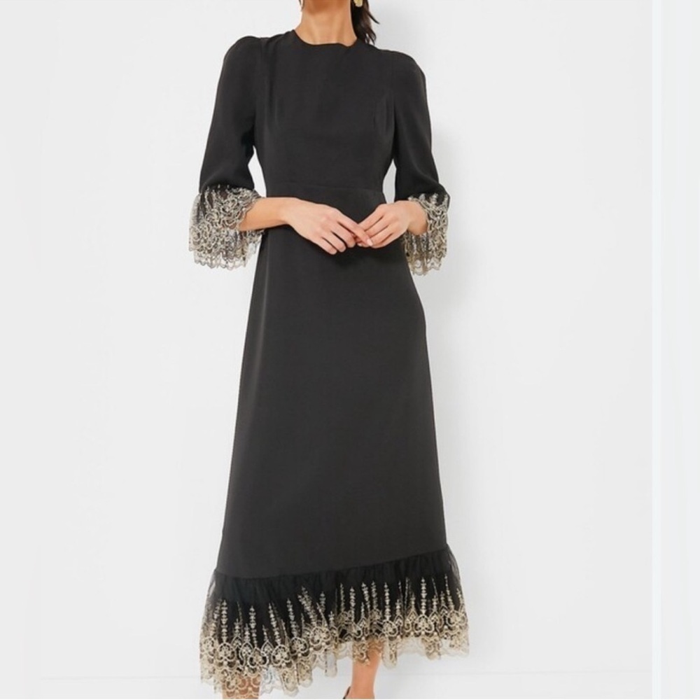 Pomander Place Lillith Black Maxi Dress Small NWT Gold Lace Formal Gala - Picture 3 of 11